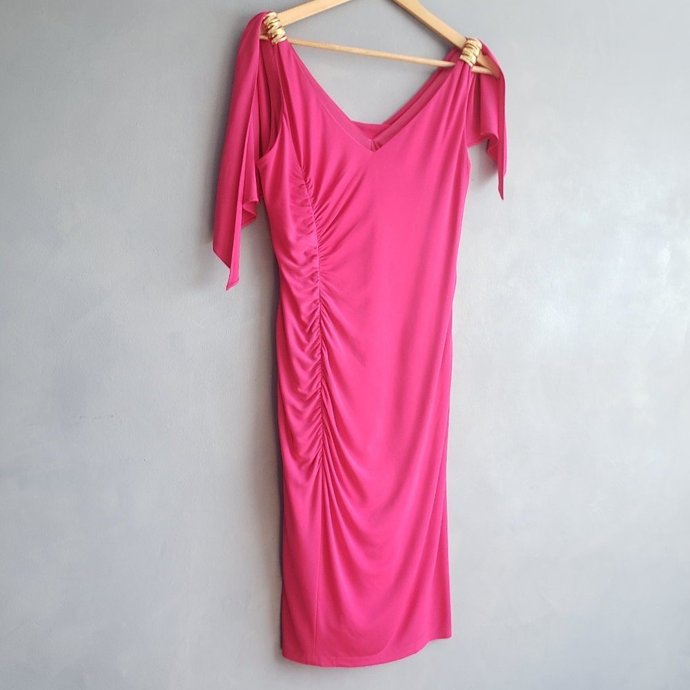 DAVID MEISTER, FUSHIA CRYSTAL, METAL, VINTAGE DRESS SIZE US 8, 10, NWT